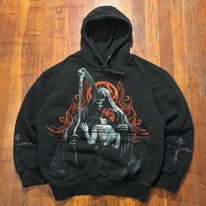 Vintage Spiral Dia de Muertos Grim Reaper Skull Grunge AOP Hoodie Sweatshirt S